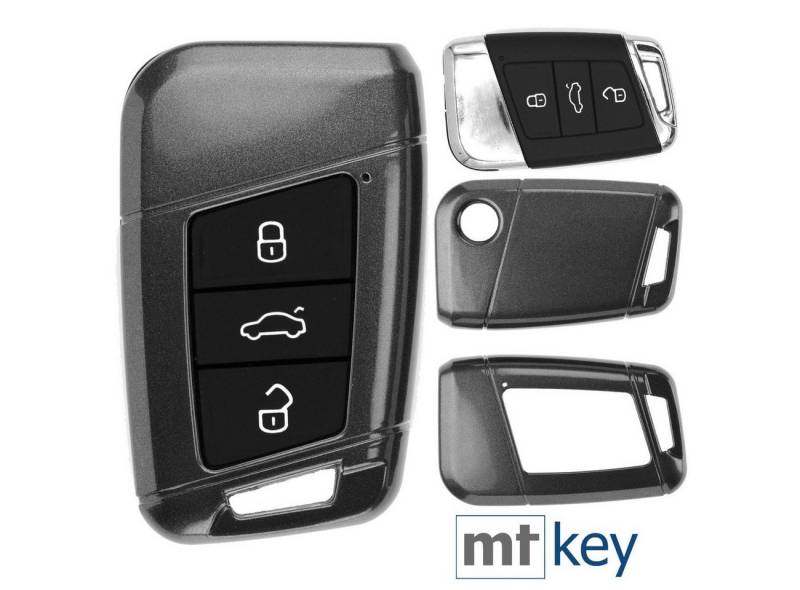 mt-key Schlüsseltasche Autoschlüssel Hardcover Schutzhülle Metallic Grau, für VW Arteon T-Roc Passat B8 Skoda Superb KEYLESS SMARTKEY von mt-key