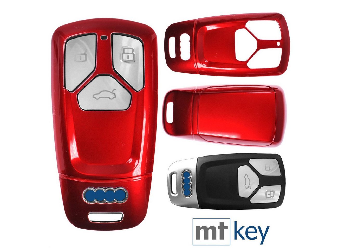 mt-key Schlüsseltasche Autoschlüssel Hardcover Schutzhülle Metallic Rot, für Audi A4 A5 A6 A7 TT Q2 Q5 Q7 A8 Q8 KEYLESS SMARTKEY von mt-key
