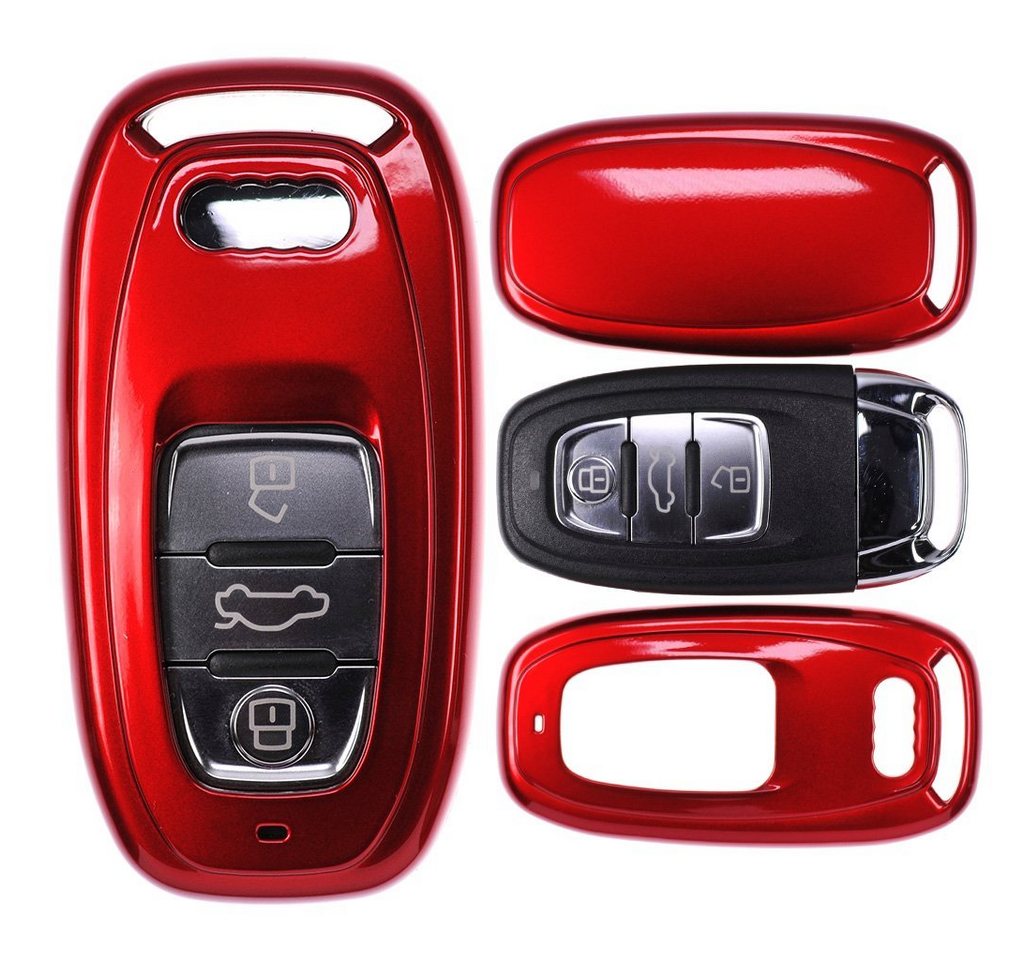 mt-key Schlüsseltasche Autoschlüssel Hardcover Schutzhülle Metallic Rot, für Audi A5 S5 Q5 A7 A8 A6 S6 A4 S4 KEYLESS SMARTKEY von mt-key