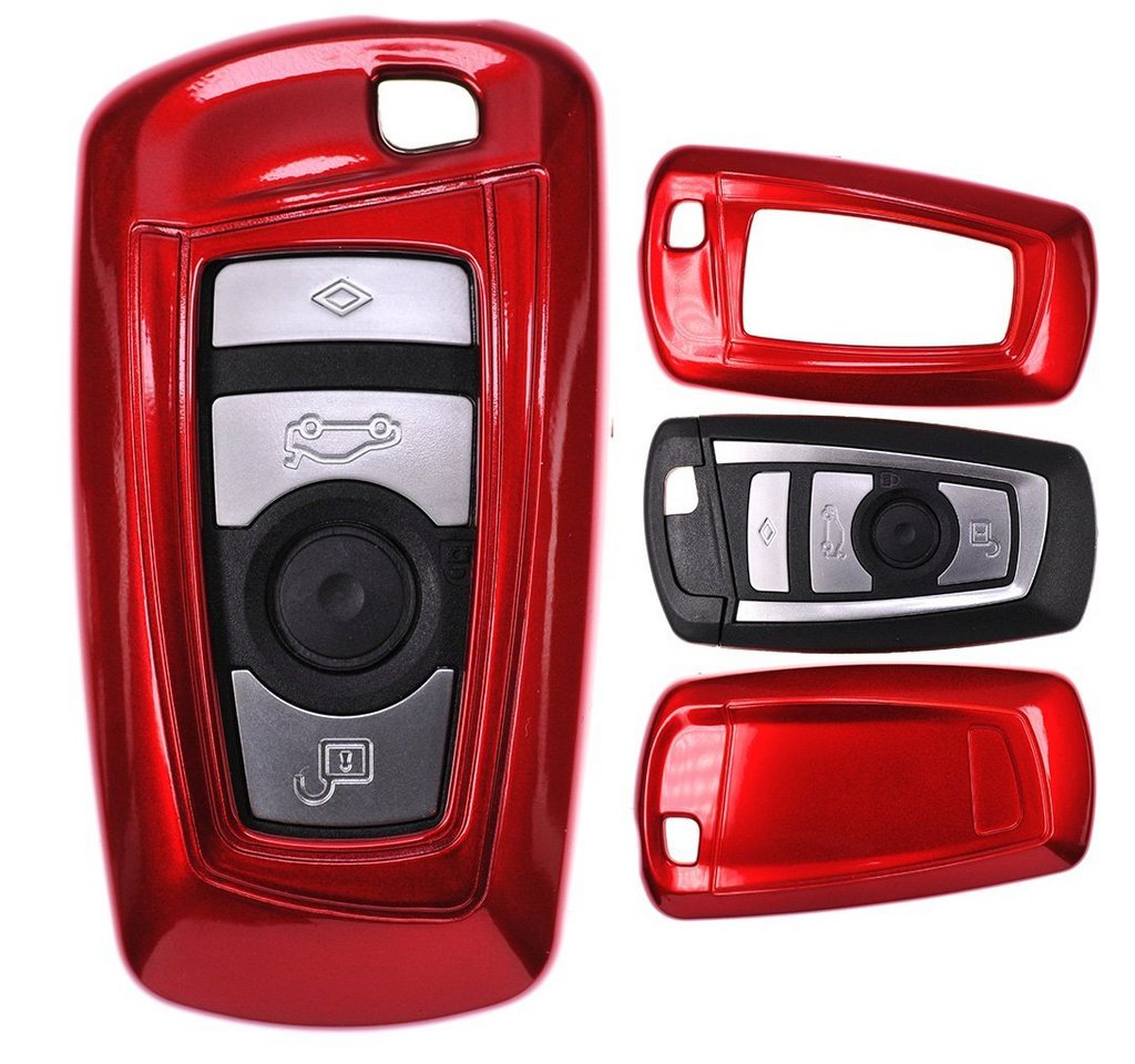 mt-key Schlüsseltasche Autoschlüssel Hardcover Schutzhülle Metallic Rot, für BMW 5er F10 F11 F18 3er F30 X3 X1 X6 6er 1er F20 KEYLESS SMARTKEY von mt-key
