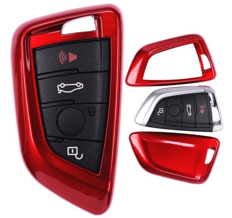 mt-key Schlüsseltasche Autoschlüssel Hardcover Schutzhülle Metallic Rot, für BMW X5 F15 X6 F16 2er F45 F46 X1 F48 KEYLESS SMARTKEY von mt-key