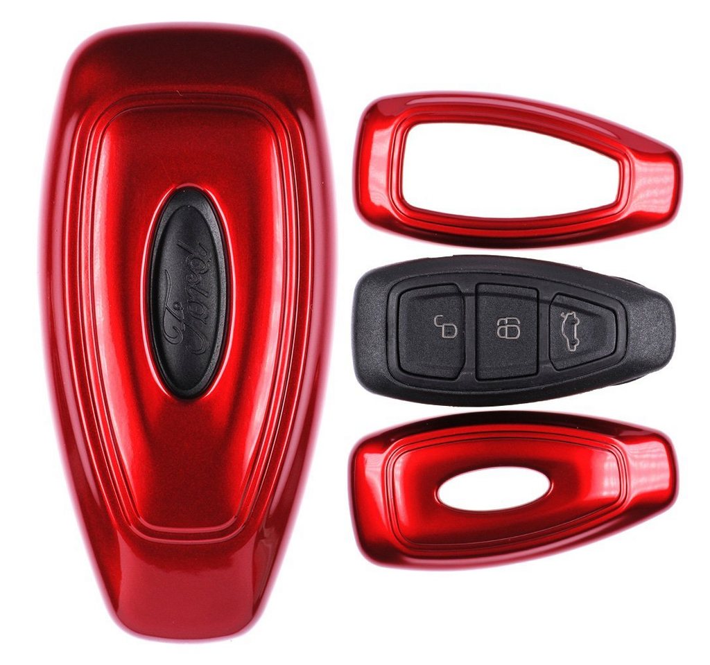 mt-key Schlüsseltasche Autoschlüssel Hardcover Schutzhülle Metallic Rot, für Focus Mondeo C-Max Fiesta Kuga KEYLESS SMARTKEY von mt-key