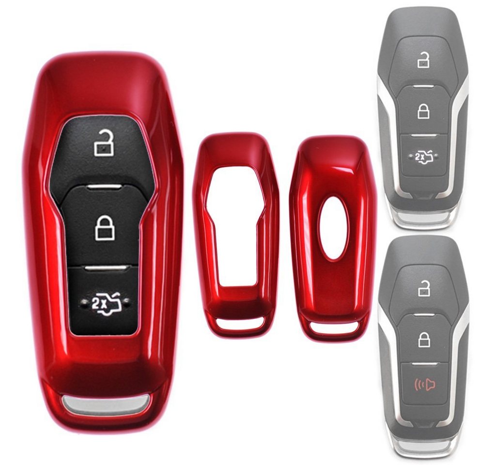 mt-key Schlüsseltasche Autoschlüssel Hardcover Schutzhülle Metallic Rot, für Ford Explorer Ranger Mondeo F-150 Galaxy Mustang KEYLESS SMARTKEY von mt-key