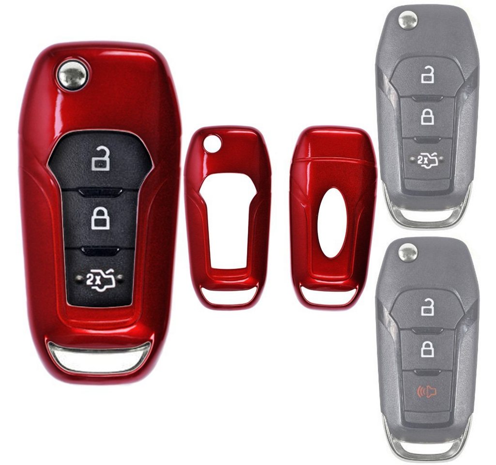 mt-key Schlüsseltasche Autoschlüssel Hardcover Schutzhülle Metallic Rot, für Ford Explorer Ranger Mondeo Fiesta Galaxy Mustang Klappschlüssel von mt-key