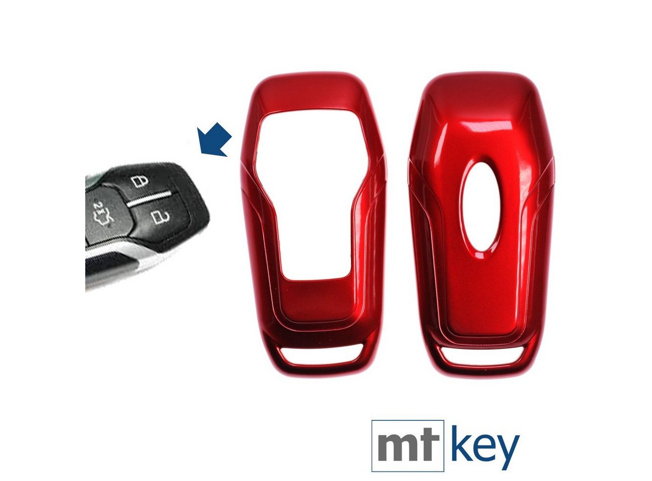 mt-key Schlüsseltasche Autoschlüssel Hardcover Schutzhülle Metallic Rot, für Ford Mustang Explorer Edge Fusion KEYLESS SMARTKEY von mt-key