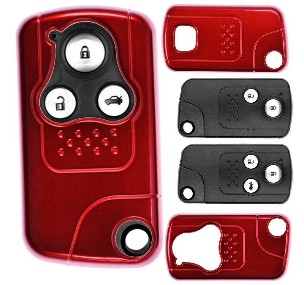 mt-key Schlüsseltasche Autoschlüssel Hardcover Schutzhülle Metallic Rot, für Honda Civic Jazz CR-V KEYLESS SMARTKEY von mt-key