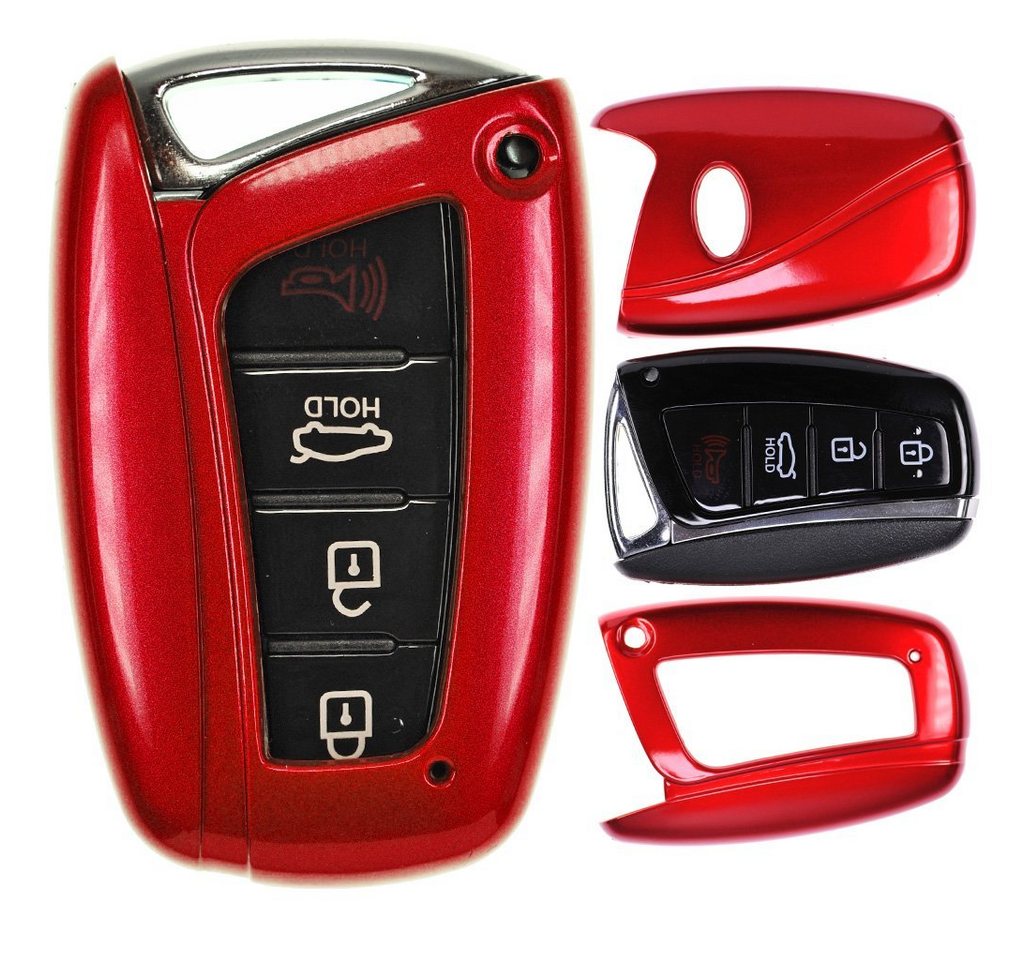 mt-key Schlüsseltasche Autoschlüssel Hardcover Schutzhülle Metallic Rot, für Hyundai Genesis Equus Elantra Santa Fe KEYLESS SMARTKEY von mt-key