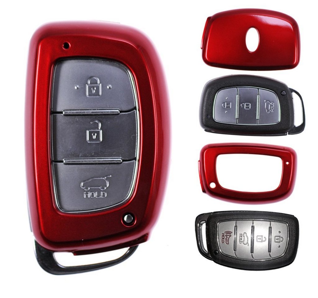 mt-key Schlüsseltasche Autoschlüssel Hardcover Schutzhülle Metallic Rot, für Hyundai Tucson i40 i10 i20 ix35 KEYLESS SMARTKEY von mt-key