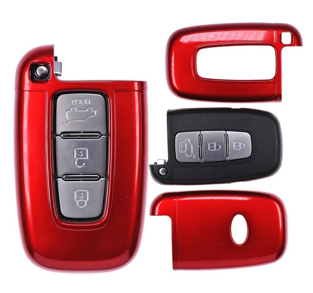 mt-key Schlüsseltasche Autoschlüssel Hardcover Schutzhülle Metallic Rot, für Hyundai i10 i20 ix35 Kia Ceed Soul Sportage KEYLESS SMARTKEY von mt-key