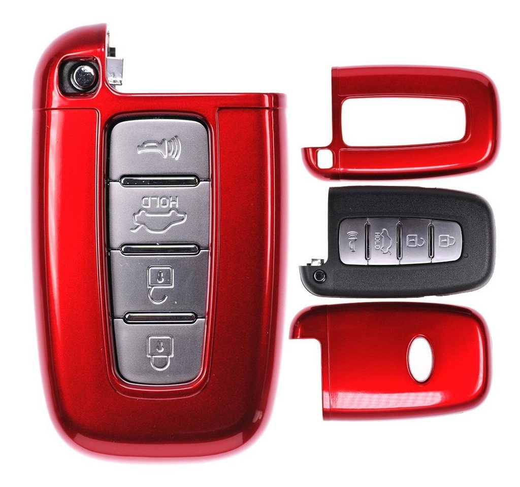 mt-key Schlüsseltasche Autoschlüssel Hardcover Schutzhülle Metallic Rot, für Hyundai i40 Tucson i30 Elantra Kia Sportage KEYLESS SMARTKEY von mt-key