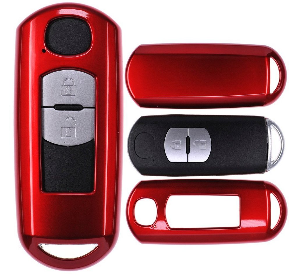 mt-key Schlüsseltasche Autoschlüssel Hardcover Schutzhülle Metallic Rot, für Mazda 2 3 6 CX-3 CX-5 MX-5 KEYLESS SMARTKEY von mt-key