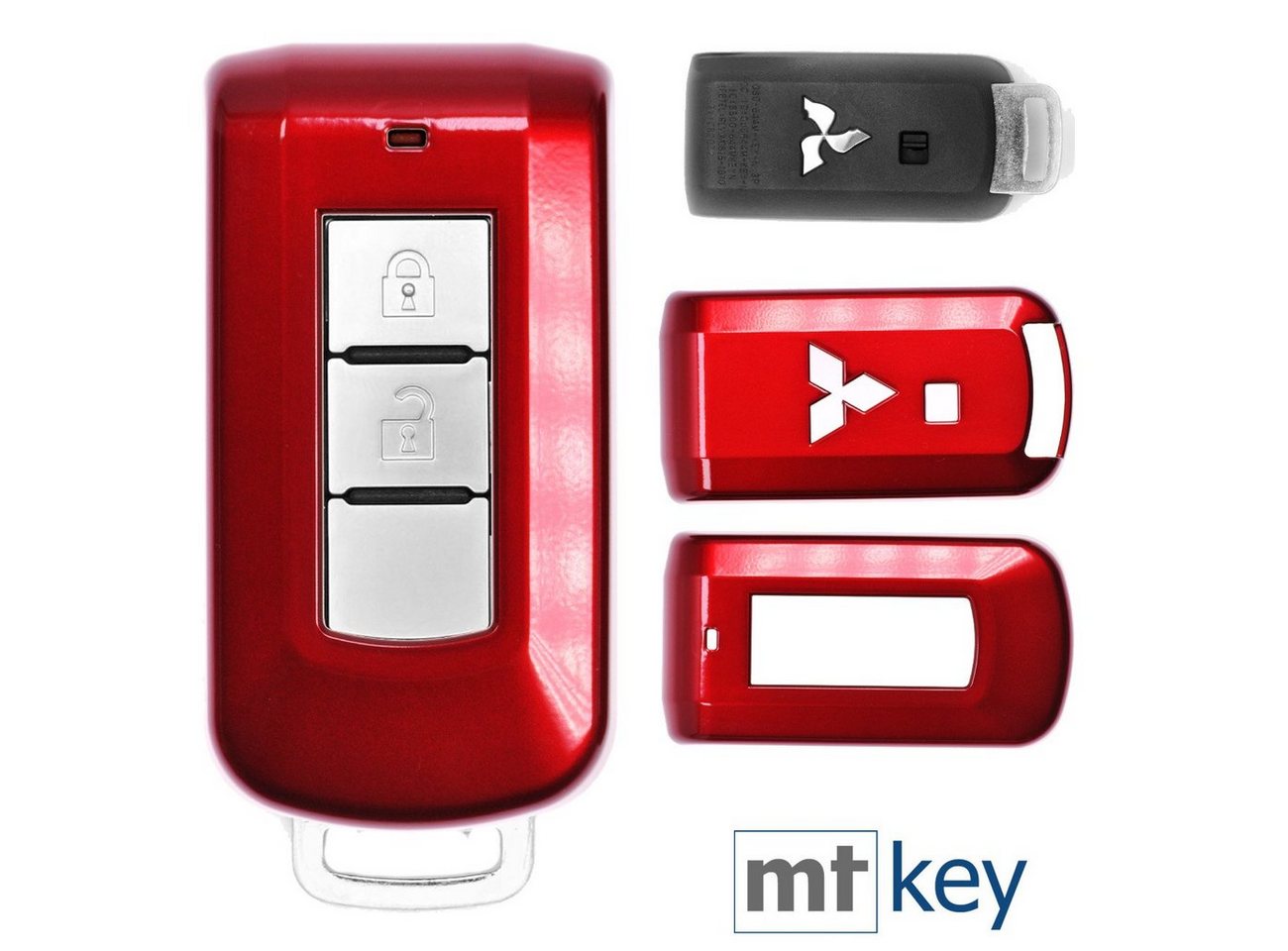 mt-key Schlüsseltasche Autoschlüssel Hardcover Schutzhülle Metallic Rot, für Mitsubishi ASX L200 Outlander Pajero KEYLESS SMARTKEY von mt-key