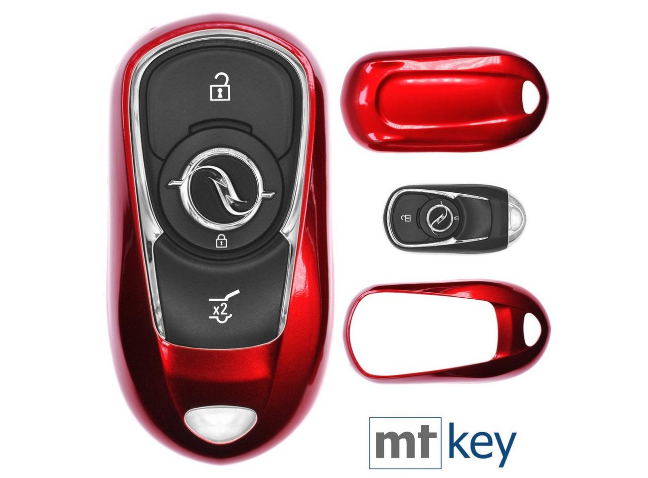 mt-key Schlüsseltasche Autoschlüssel Hardcover Schutzhülle Metallic Rot, für Opel Astra K Corsa E Zafira Insignia B KEYLESS SMARTKEY von mt-key