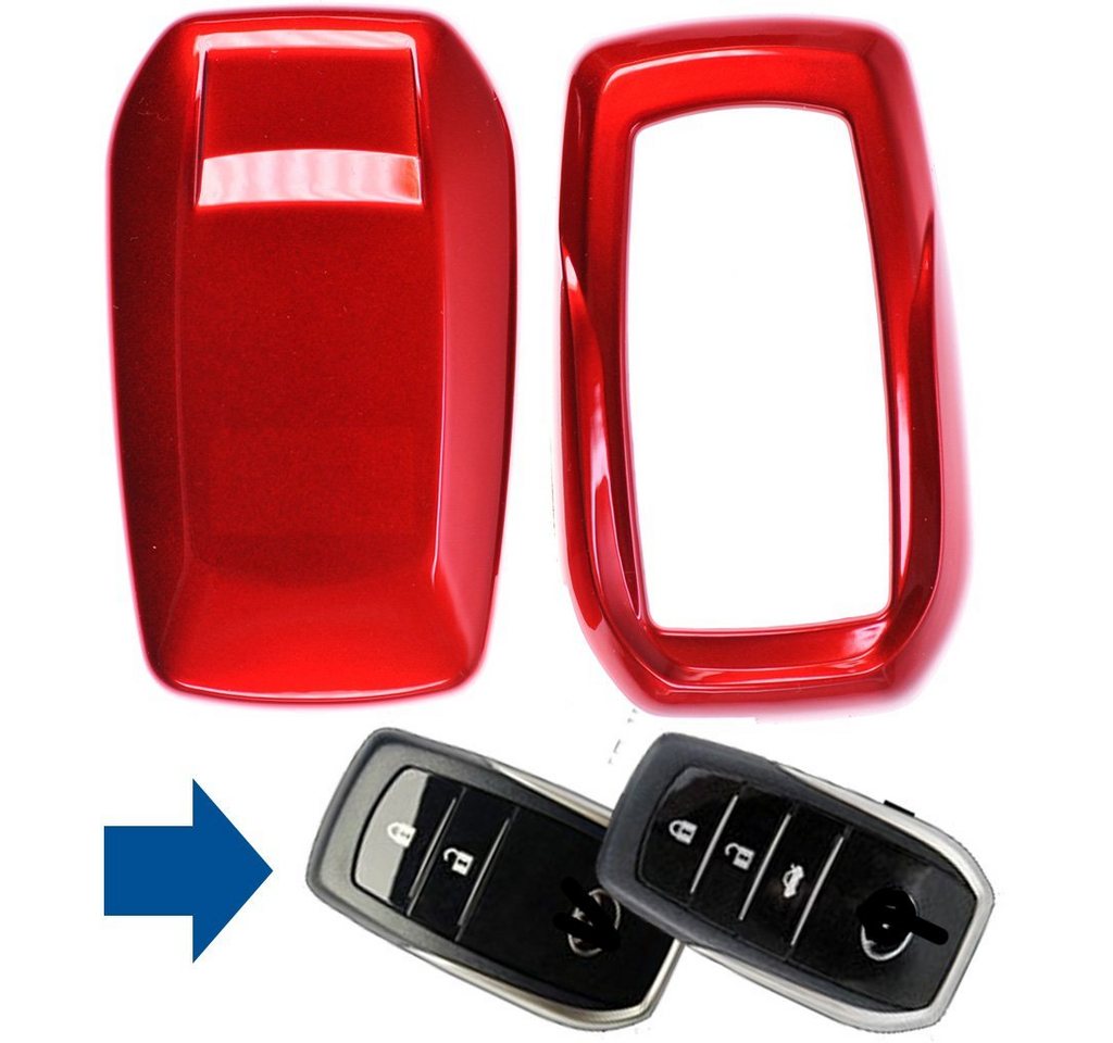mt-key Schlüsseltasche Autoschlüssel Hardcover Schutzhülle Metallic Rot, für Toyota RAV4 Corolla Avensis KEYLESS SMARTKEY von mt-key