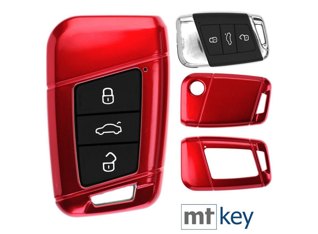 mt-key Schlüsseltasche Autoschlüssel Hardcover Schutzhülle Metallic Rot, für VW Arteon T-Roc Passat B8 Skoda Superb KEYLESS SMARTKEY von mt-key