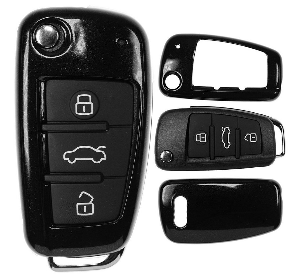 mt-key Schlüsseltasche Autoschlüssel Hardcover Schutzhülle Metallic Schwarz, Audi A1 8X S1 A3 8P S3 A6 4F S6 Q7 Klappschlüssel von mt-key