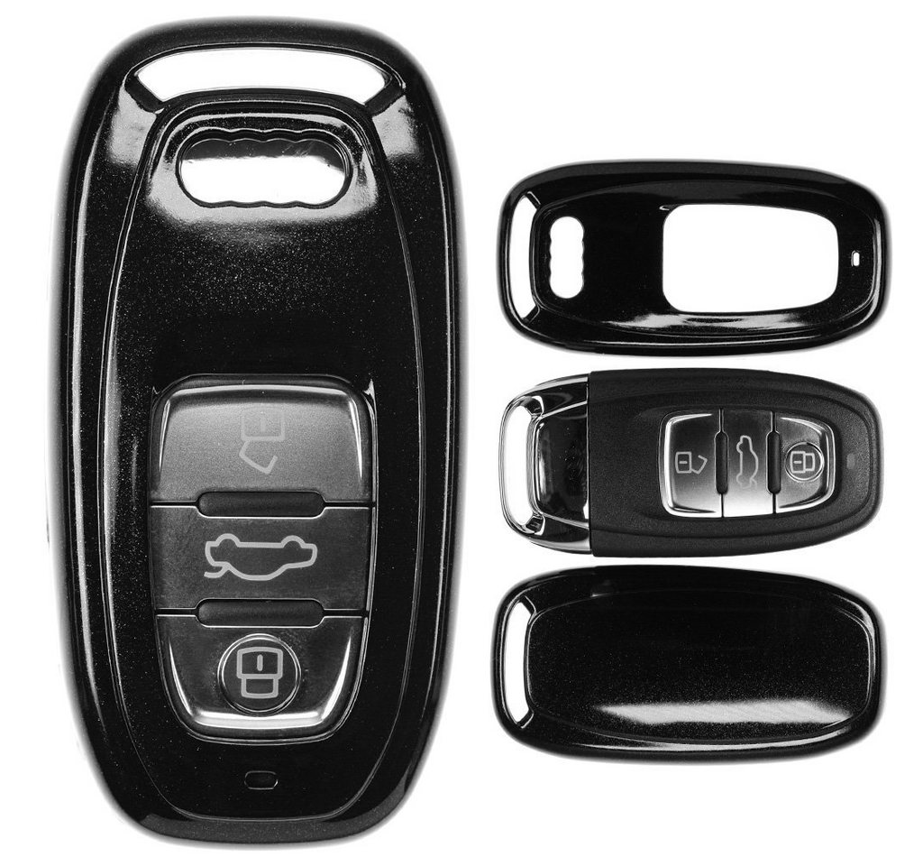 mt-key Schlüsseltasche Autoschlüssel Hardcover Schutzhülle Metallic Schwarz, Audi A5 S5 Q5 A7 A8 A6 S6 A4 S4 KEYLESS SMARTKEY von mt-key