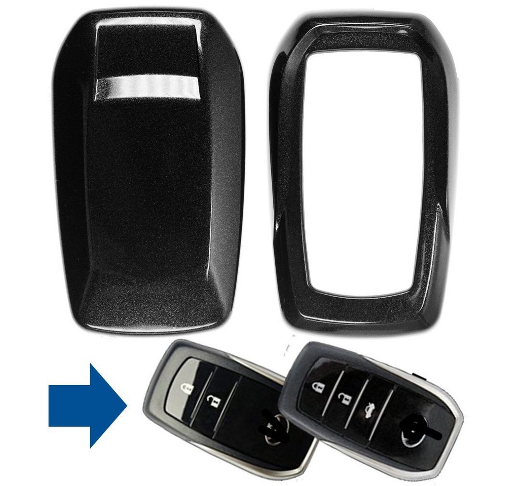 mt-key Schlüsseltasche Autoschlüssel Hardcover Schutzhülle Metallic Schwarz, Toyota RAV4 Corolla Avensis KEYLESS SMARTKEY von mt-key