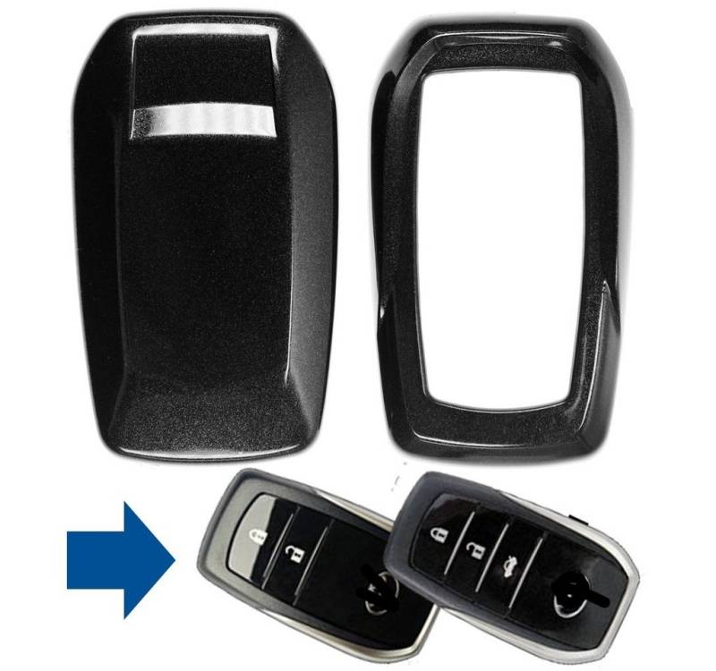 mt-key Schlüsseltasche Autoschlüssel Hardcover Schutzhülle Metallic Schwarz, Toyota RAV4 Corolla Avensis KEYLESS SMARTKEY von mt-key