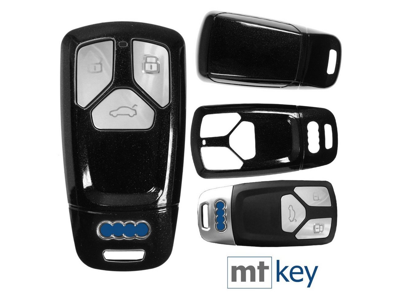 mt-key Schlüsseltasche Autoschlüssel Hardcover Schutzhülle Metallic Schwarz, für Audi A4 A5 A6 A7 TT Q2 Q5 Q7 A8 Q8 KEYLESS SMARTKEY von mt-key