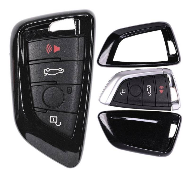 mt-key Schlüsseltasche Autoschlüssel Hardcover Schutzhülle Metallic Schwarz, für BMW X5 F15 X6 F16 2er F45 F46 X1 F48 KEYLESS SMARTKEY von mt-key