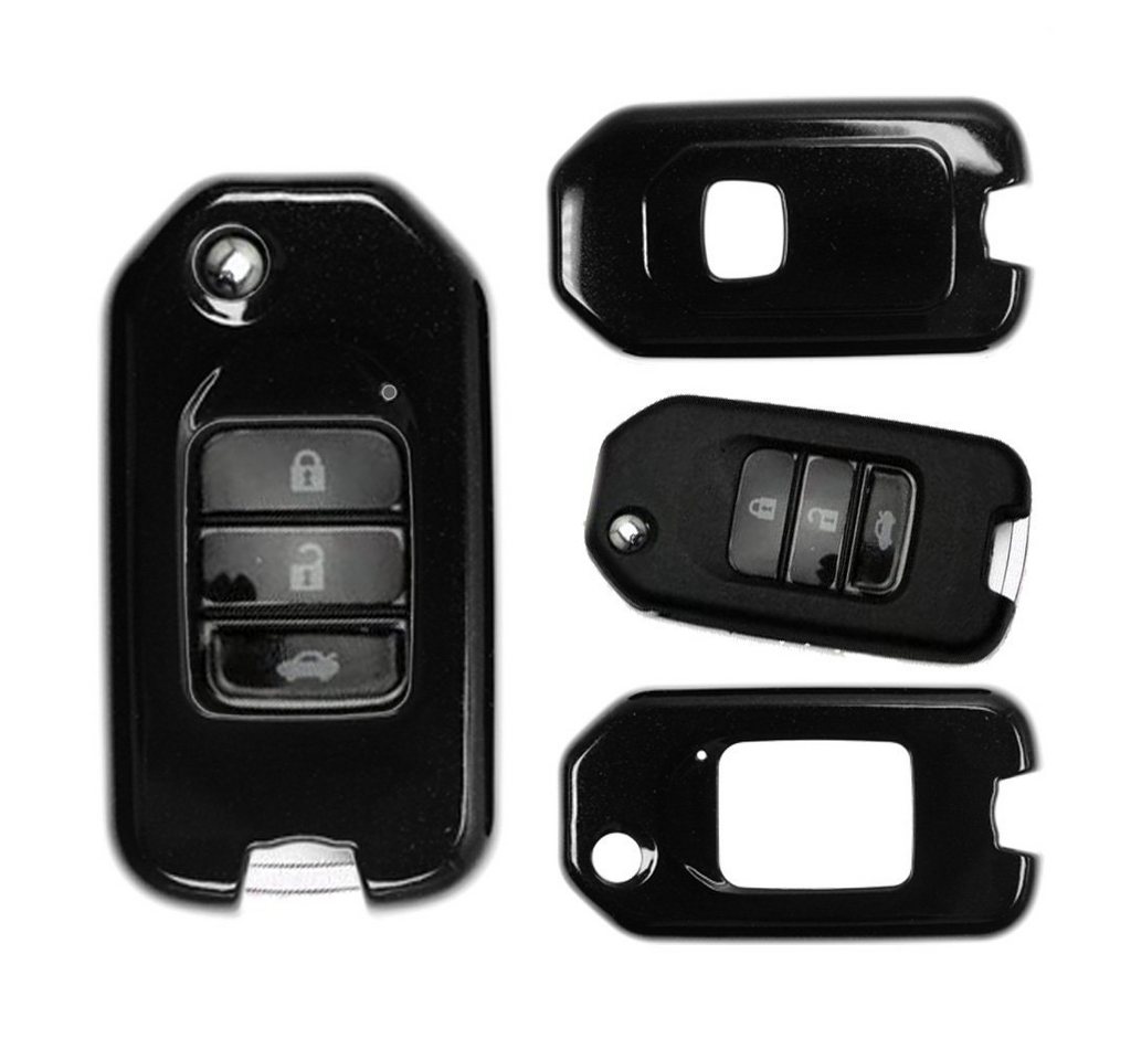 mt-key Schlüsseltasche Autoschlüssel Hardcover Schutzhülle Metallic Schwarz, für Honda Civic Jazz CR-V HR-V NSX Klappschlüssel von mt-key