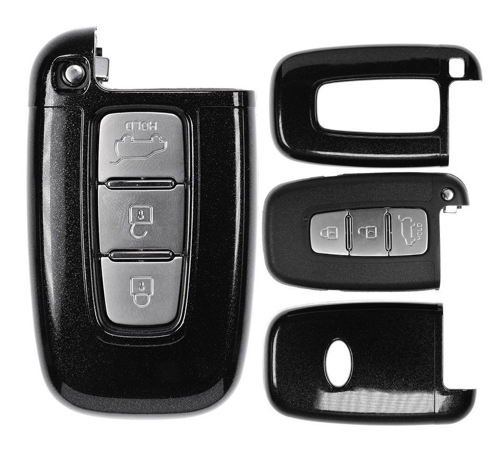 mt-key Schlüsseltasche Autoschlüssel Hardcover Schutzhülle Metallic Schwarz, für Hyundai i10 i20 ix35 Kia Ceed Soul Sportage KEYLESS SMARTKEY von mt-key