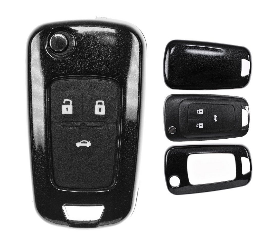 mt-key Schlüsseltasche Autoschlüssel Hardcover Schutzhülle Metallic Schwarz, für Opel Astra J Corsa D Meriva Insignia Zafira Adam Klappschlüssel von mt-key