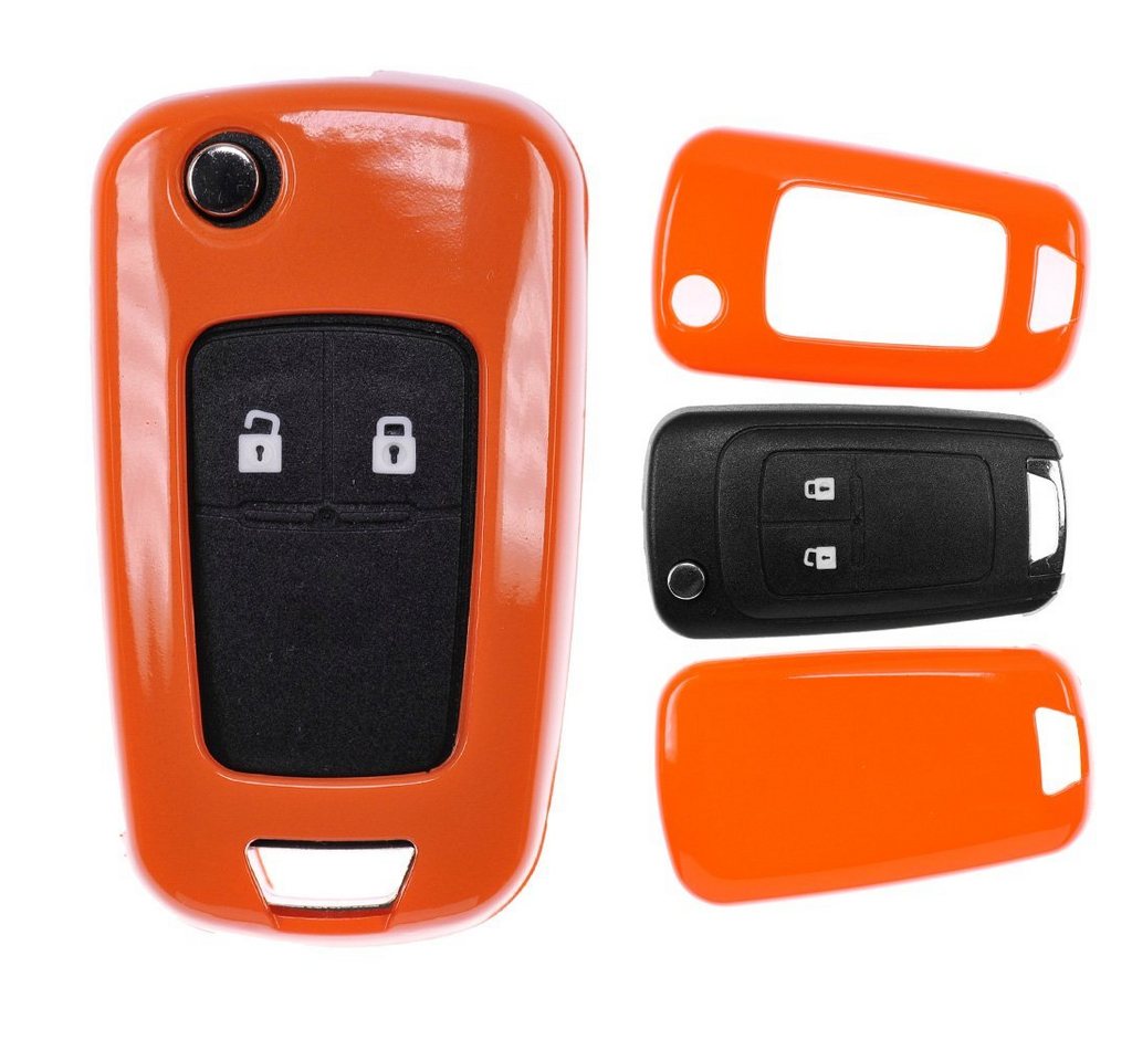 mt-key Schlüsseltasche Autoschlüssel Hardcover Schutzhülle Orange, für Opel Astra J Corsa D Meriva Insignia Zafira Adam Klappschlüssel von mt-key