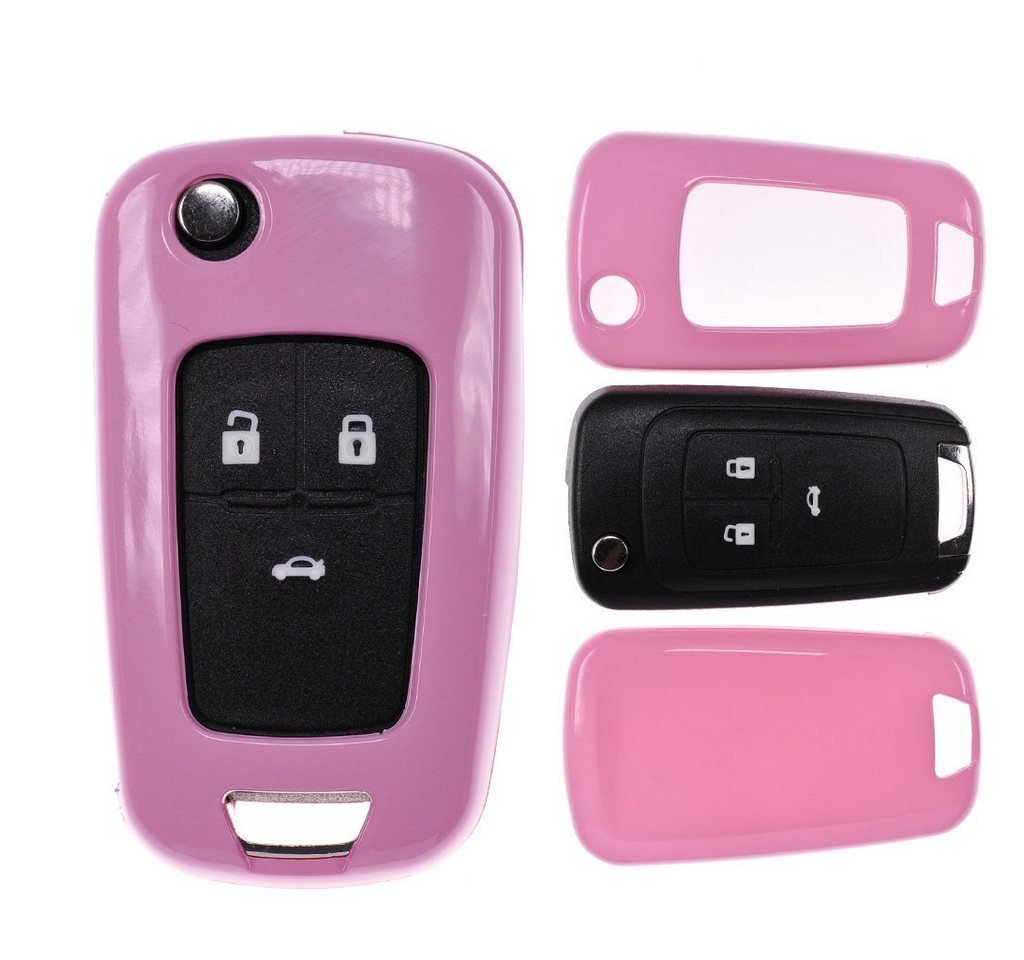 mt-key Schlüsseltasche Autoschlüssel Hardcover Schutzhülle Pink, für Opel Astra J Corsa D Meriva Insignia Zafira Adam Klappschlüssel von mt-key