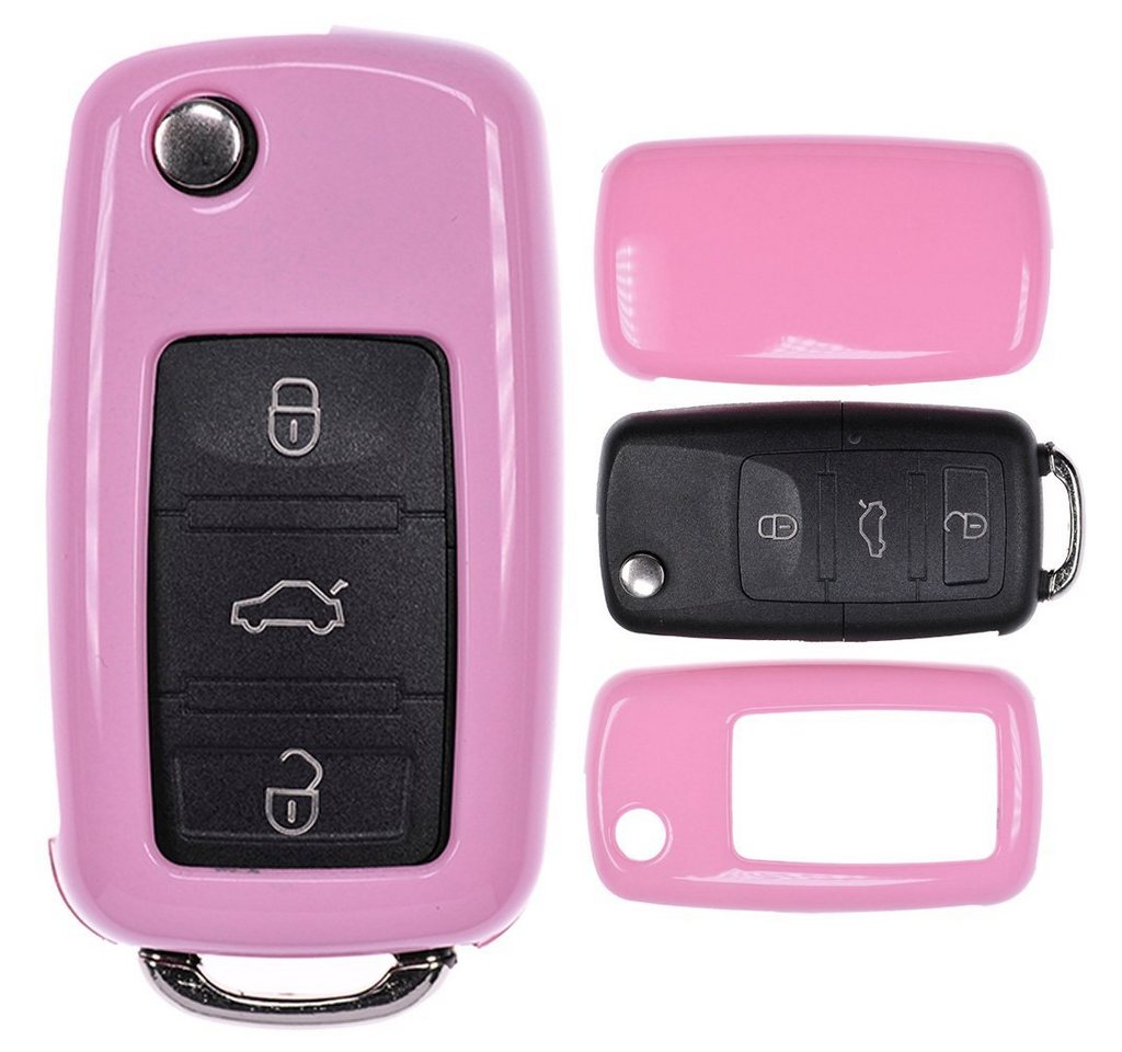 mt-key Schlüsseltasche Autoschlüssel Hardcover Schutzhülle Pink, für VW Golf 5 6 Sharan Skoda Octavia Polo Beetle Passat T5 bis 2009 von mt-key