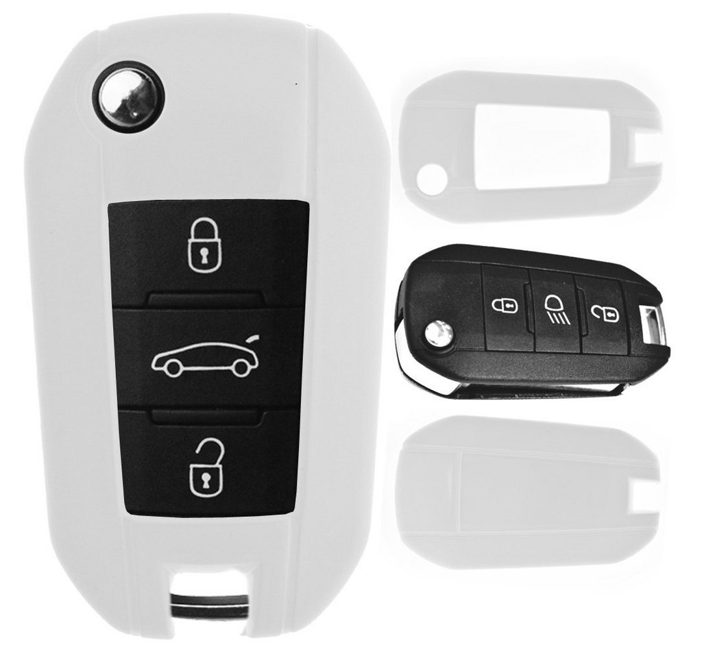 mt-key Schlüsseltasche Autoschlüssel Hardcover Schutzhülle Weiß, Peugeot 208 301 308 408 508 3008 2008 5008 Klappschlüssel von mt-key