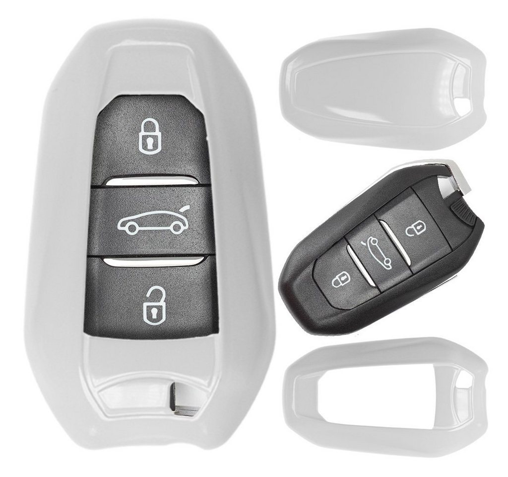 mt-key Schlüsseltasche Autoschlüssel Hardcover Schutzhülle Weiß, Peugeot 3008 508 308 5008 208 408 KEYLESS SMARTKEY von mt-key