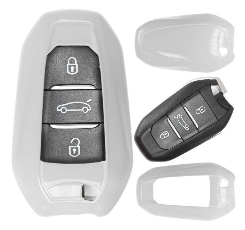 mt-key Schlüsseltasche Autoschlüssel Hardcover Schutzhülle Weiß, Peugeot 3008 508 308 5008 208 408 KEYLESS SMARTKEY von mt-key