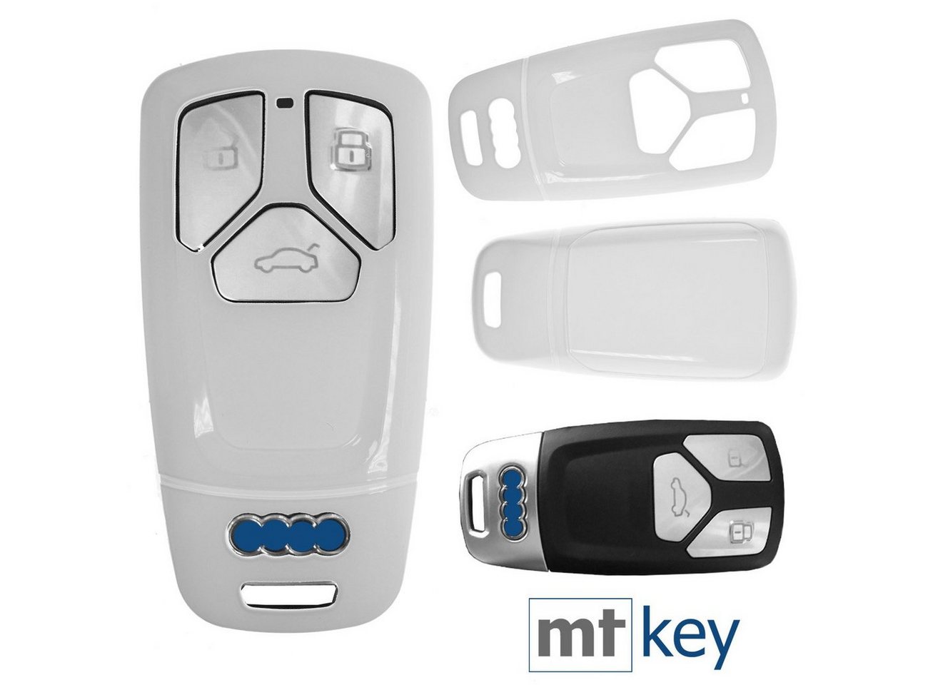 mt-key Schlüsseltasche Autoschlüssel Hardcover Schutzhülle Weiß, für Audi A4 A5 A6 A7 TT Q2 Q5 Q7 A8 Q8 KEYLESS SMARTKEY von mt-key