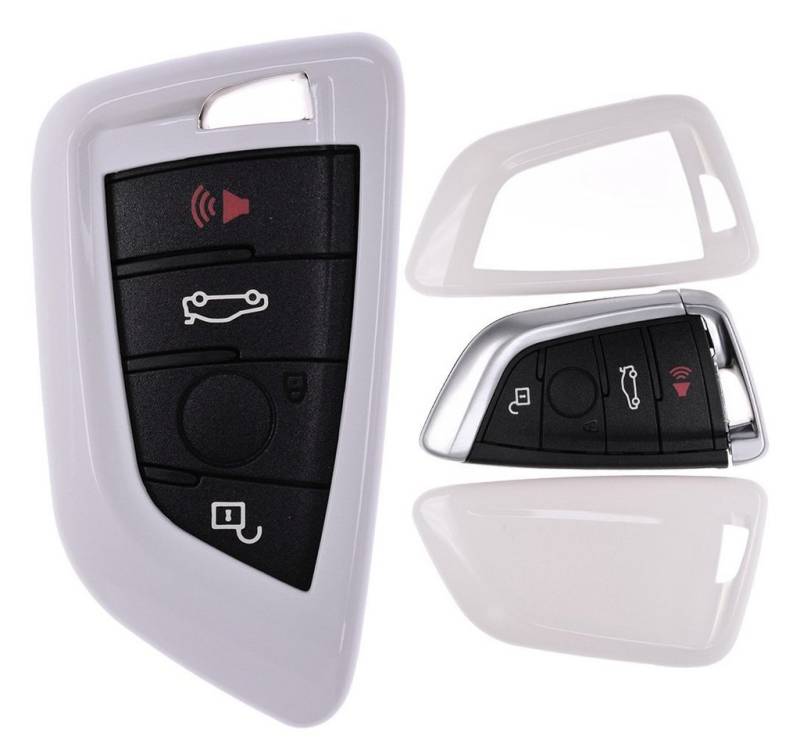 mt-key Schlüsseltasche Autoschlüssel Hardcover Schutzhülle Weiß, für BMW X5 F15 X6 F16 2er F45 F46 X1 F48 KEYLESS SMARTKEY von mt-key