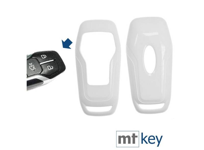 mt-key Schlüsseltasche Autoschlüssel Hardcover Schutzhülle Weiß, für Ford Mustang Explorer Edge Fusion KEYLESS SMARTKEY von mt-key
