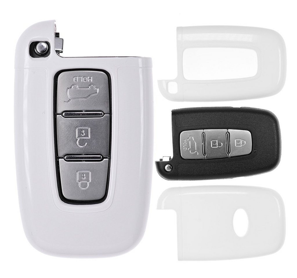 mt-key Schlüsseltasche Autoschlüssel Hardcover Schutzhülle Weiß, für Hyundai i10 i20 ix35 Kia Ceed Soul Sportage KEYLESS SMARTKEY von mt-key