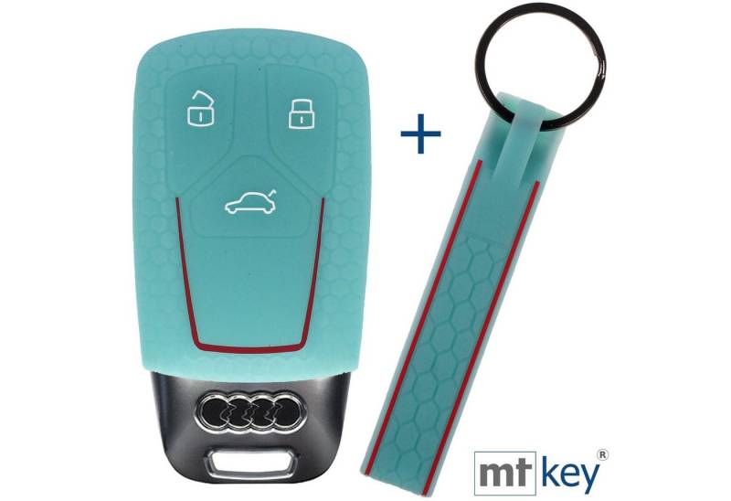 mt-key Schlüsseltasche Autoschlüssel Silikon Schutzhülle Wabe Design Glowblue + Schlüsselband, für Audi A4 A5 A6 A7 TT Q2 Q5 Q7 A8 Q8 3 Tasten KEYLESS SMARTKEY mt-key Schlüsseltasche Autoschlüssel Silikon Schutzhülle Wabe Design Glowblue + Schlüsselband, für Audi A4 A5 A6 A7 TT Q2 Q5 Q7 A8 Q8 3 Tasten KEYLESS SMARTKEY von mt-key