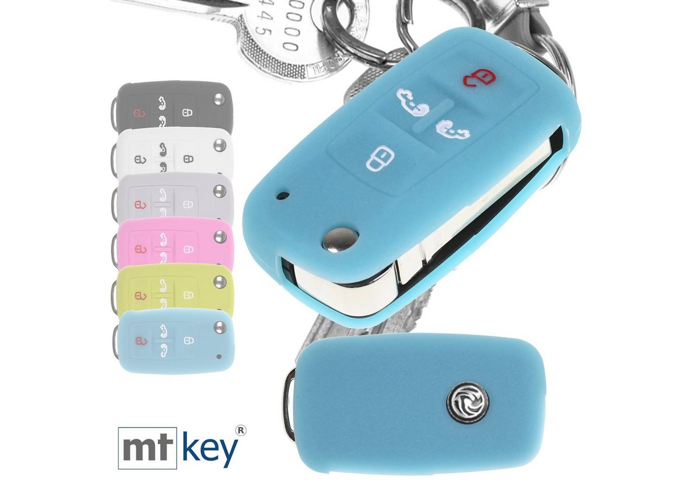 mt-key Schlüsseltasche Autoschlüssel Silikon Schutzhülle im Wabe Design fluoreszierend Blau, für VW Multivan Sharan T5 T6 Caddy Seat Alhambra 4 Tasten Schlüssel mt-key Schlüsseltasche Autoschlüssel Silikon Schutzhülle im Wabe Design fluoreszierend Blau, für VW Multivan Sharan T5 T6 Caddy Seat Alhambra 4 Tasten Schlüssel von mt-key