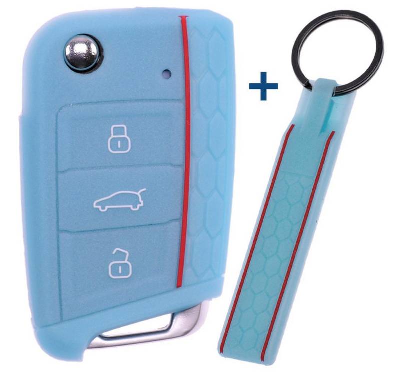 mt-key Schlüsseltasche Autoschlüssel Silikon Schutzhülle mit passendem Schlüsselband, für Golf 7 Polo 6C Seat Ateca Arona Leon Skoda Octavia Superb Kodiaq von mt-key