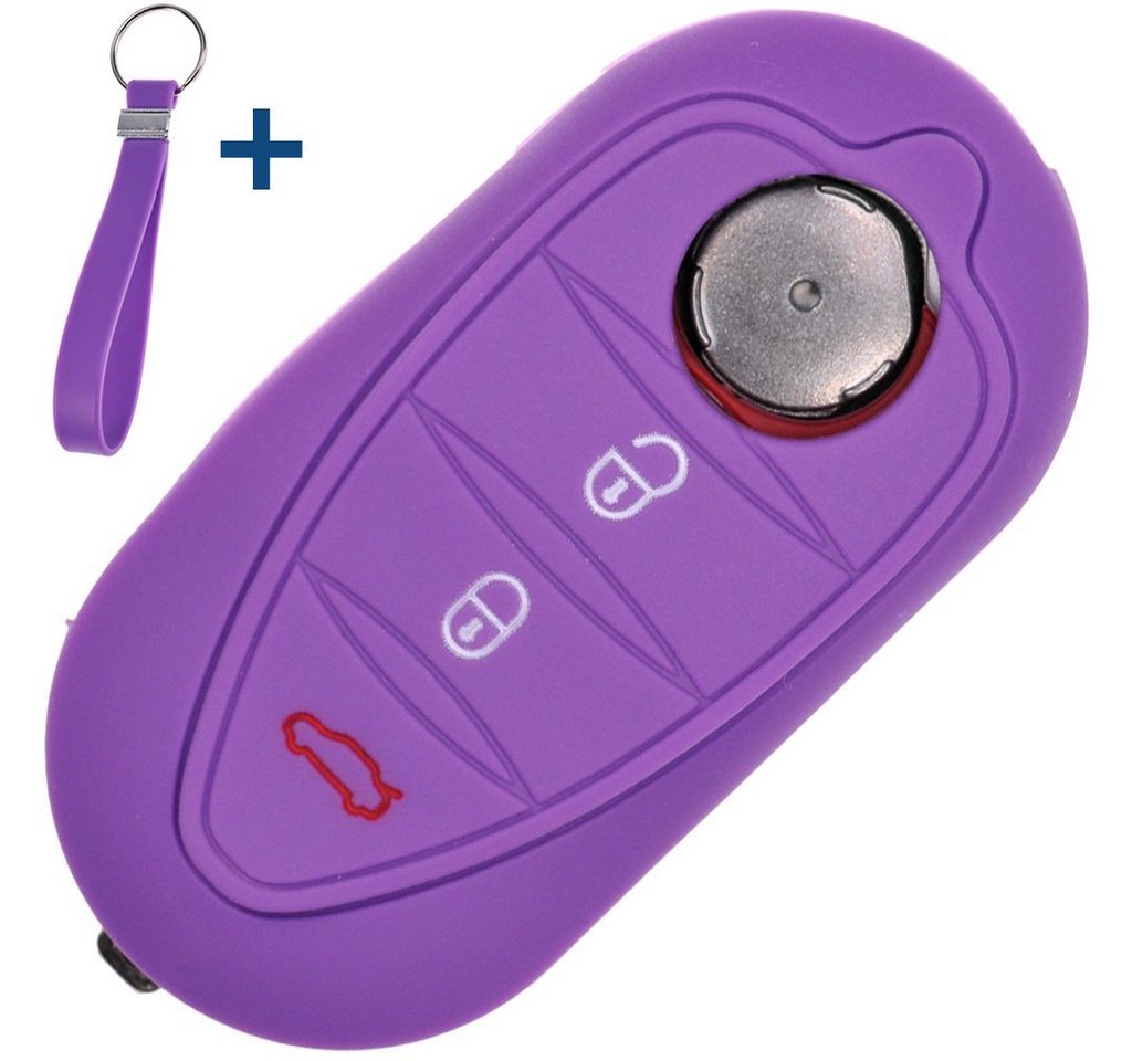 mt-key Schlüsseltasche Autoschlüssel Silikon Schutzhülle mit passendem Schlüsselband (Set), ALFA Romeo Mito Giulietta 940 4C ab 2008 3 Tasten Klappschlüssel von mt-key