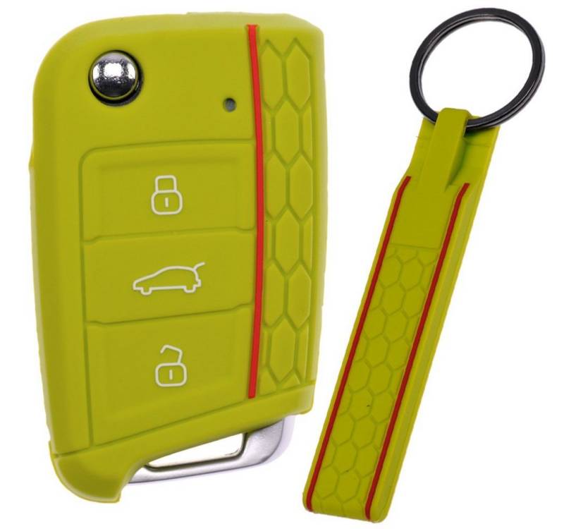 mt-key Schlüsseltasche Autoschlüssel Silikon Schutzhülle mit passendem Schlüsselband (Set), Golf 7 Polo 6C Seat Ateca Arona Leon Skoda Octavia Superb Kodiaq von mt-key