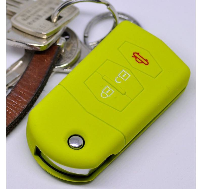 mt-key Schlüsseltasche Autoschlüssel Softcase Silikon Schutzhülle Apfelgrün, Mazda CX-5 2 3 4 5 6 RX-8 3 Tasten Klappschlüssel von mt-key
