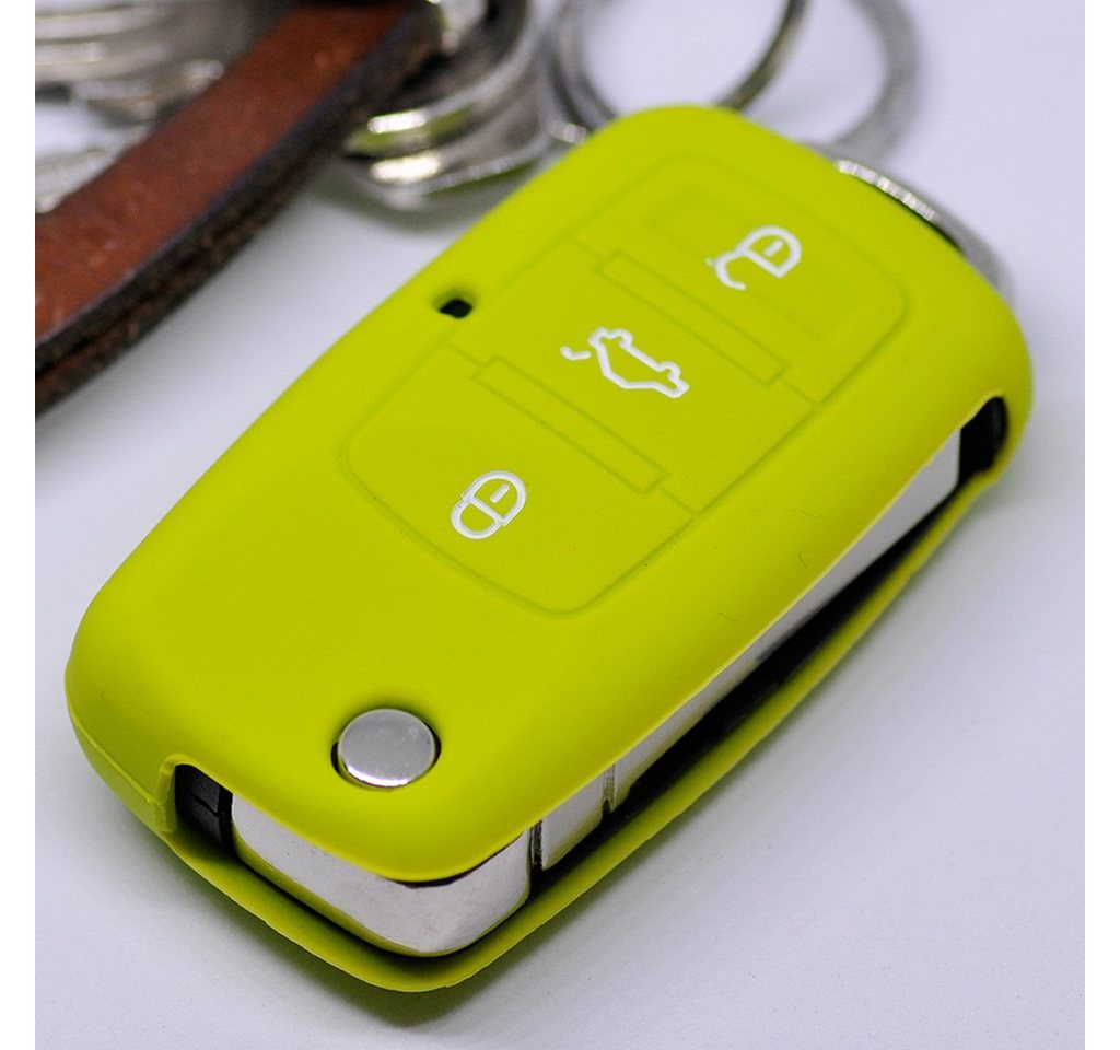 mt-key Schlüsseltasche Autoschlüssel Softcase Silikon Schutzhülle Apfelgrün, VW Seat Skoda bis 11/2009 3 Tasten Klappschlüssel von mt-key