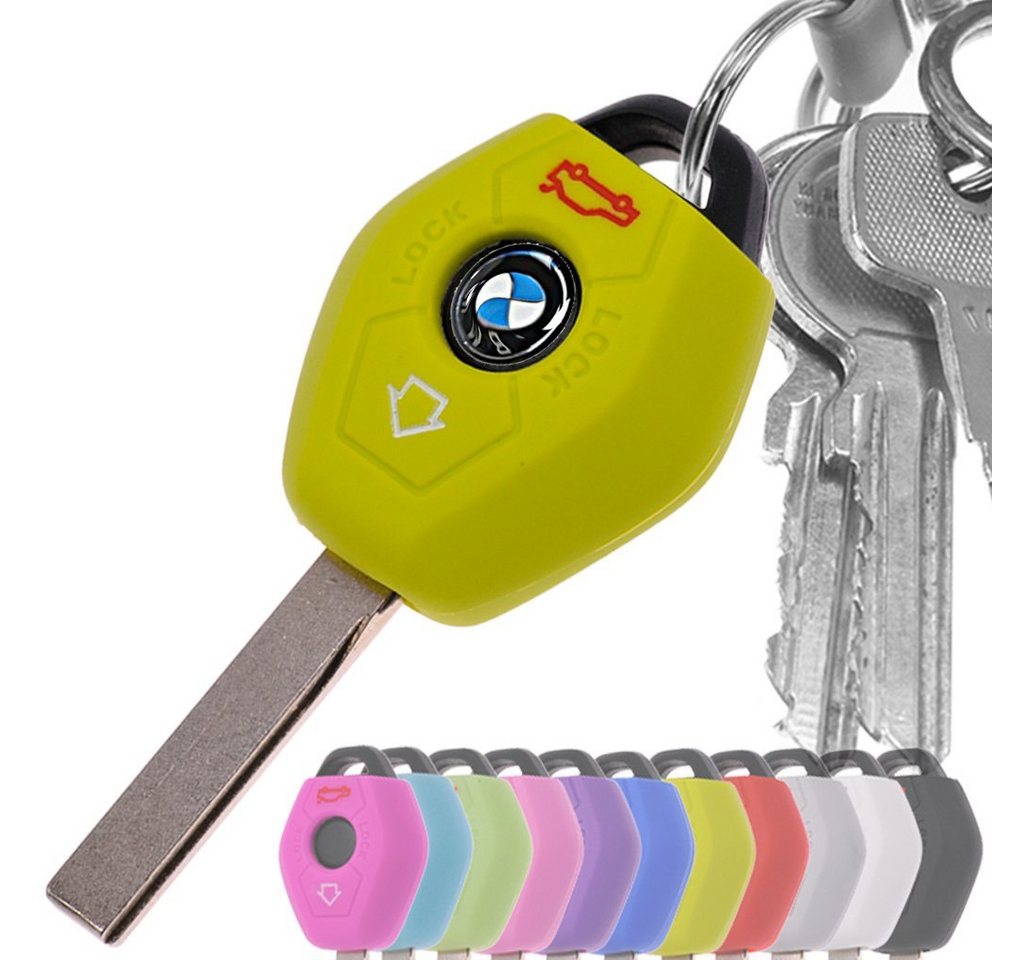 mt-key Schlüsseltasche Autoschlüssel Softcase Silikon Schutzhülle Apfelgrün, für BMW E46 E83 E52 E85 E86 E39 E61 E60 E53 3 Knopf Funk Fernbedienung von mt-key