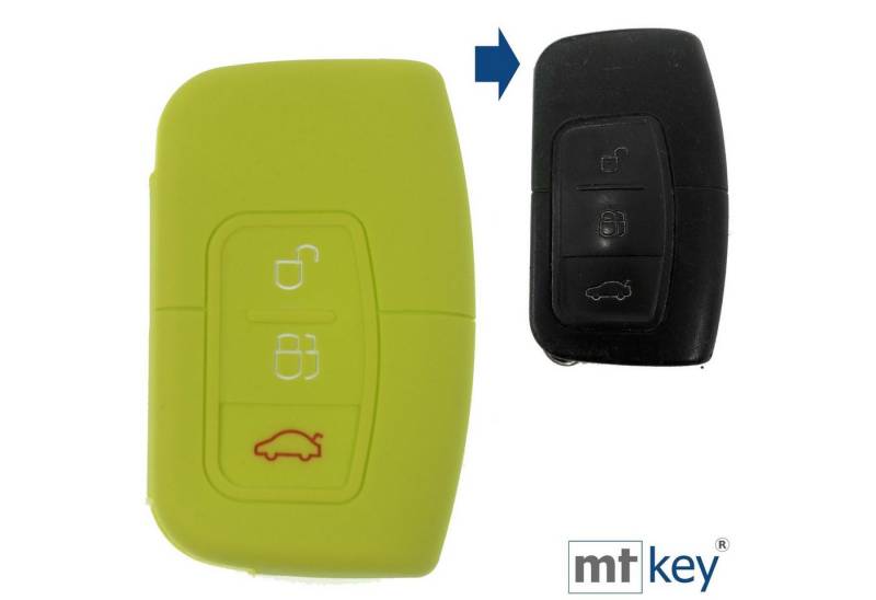 mt-key Schlüsseltasche Autoschlüssel Softcase Silikon Schutzhülle Apfelgrün, für Ford C-Max Focus Kuga Mondeo 3 Tasten KEYLESS SMARTKEY von mt-key