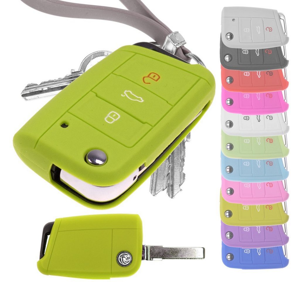 mt-key Schlüsseltasche Autoschlüssel Softcase Silikon Schutzhülle Apfelgrün, für Golf 7 Polo 6C Seat Ateca Arona Leon Skoda Octavia Superb Kodiaq von mt-key