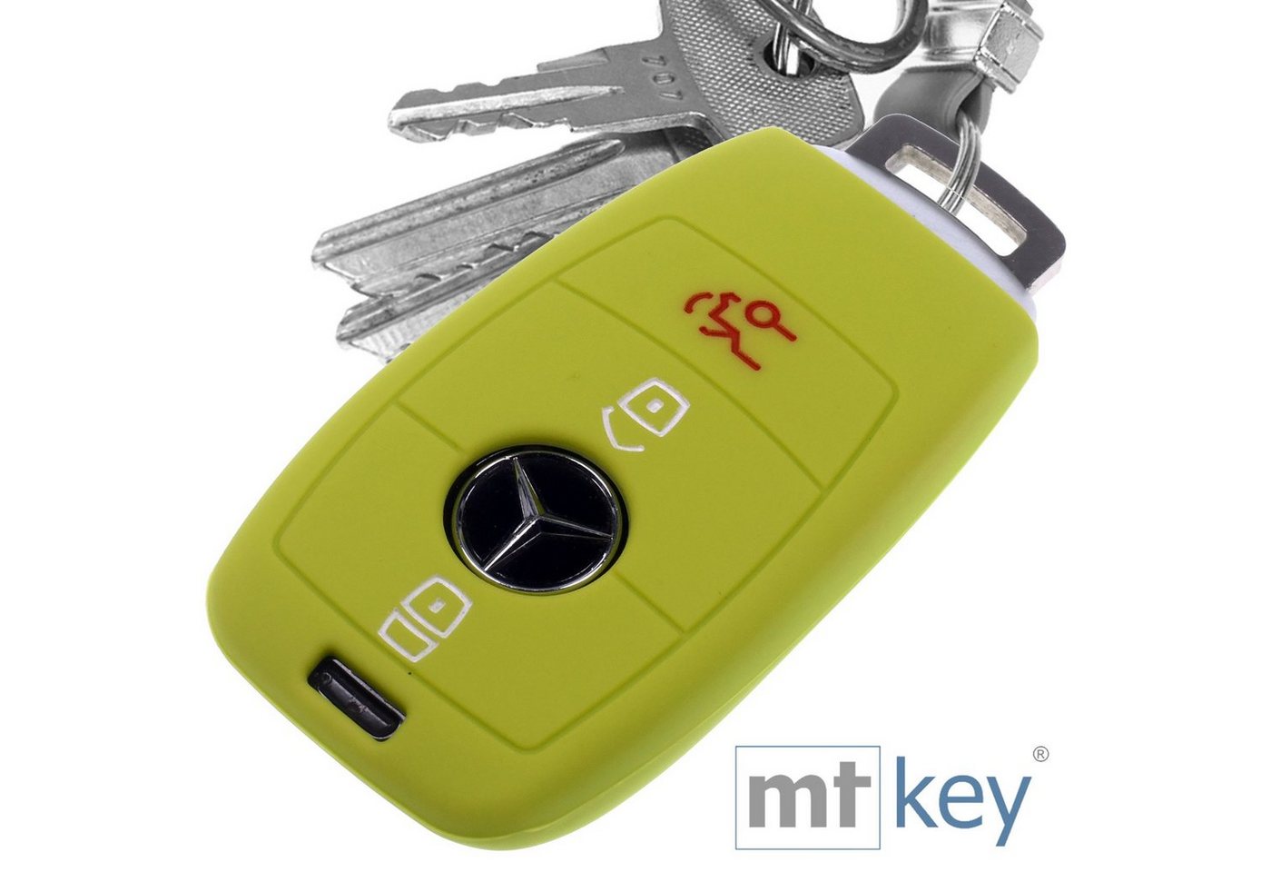 mt-key Schlüsseltasche Autoschlüssel Softcase Silikon Schutzhülle Apfelgrün, für Mercedes Benz E-Klasse W213 S213 C238 A238 3 Tasten KEYLESS von mt-key