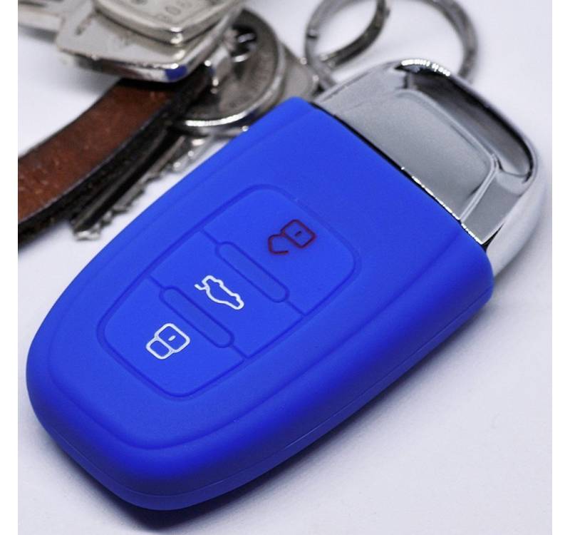 mt-key Schlüsseltasche Autoschlüssel Softcase Silikon Schutzhülle Blau, Audi A5 S5 A4 S4 Q3 Q5 A6 S6 R8 TT 3 Tasten KEYLESS SMARTKEY von mt-key
